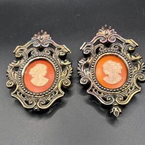 Vintage Burwood Ornate Cameo Picture Frame Pair in Burnt Orange and Gold